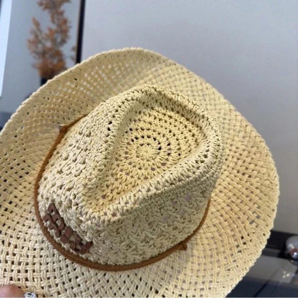 Miu Miu Straw Hat Woven Raffia Summer Beach Sun Hat Designer Chic - Picture 5 of 8